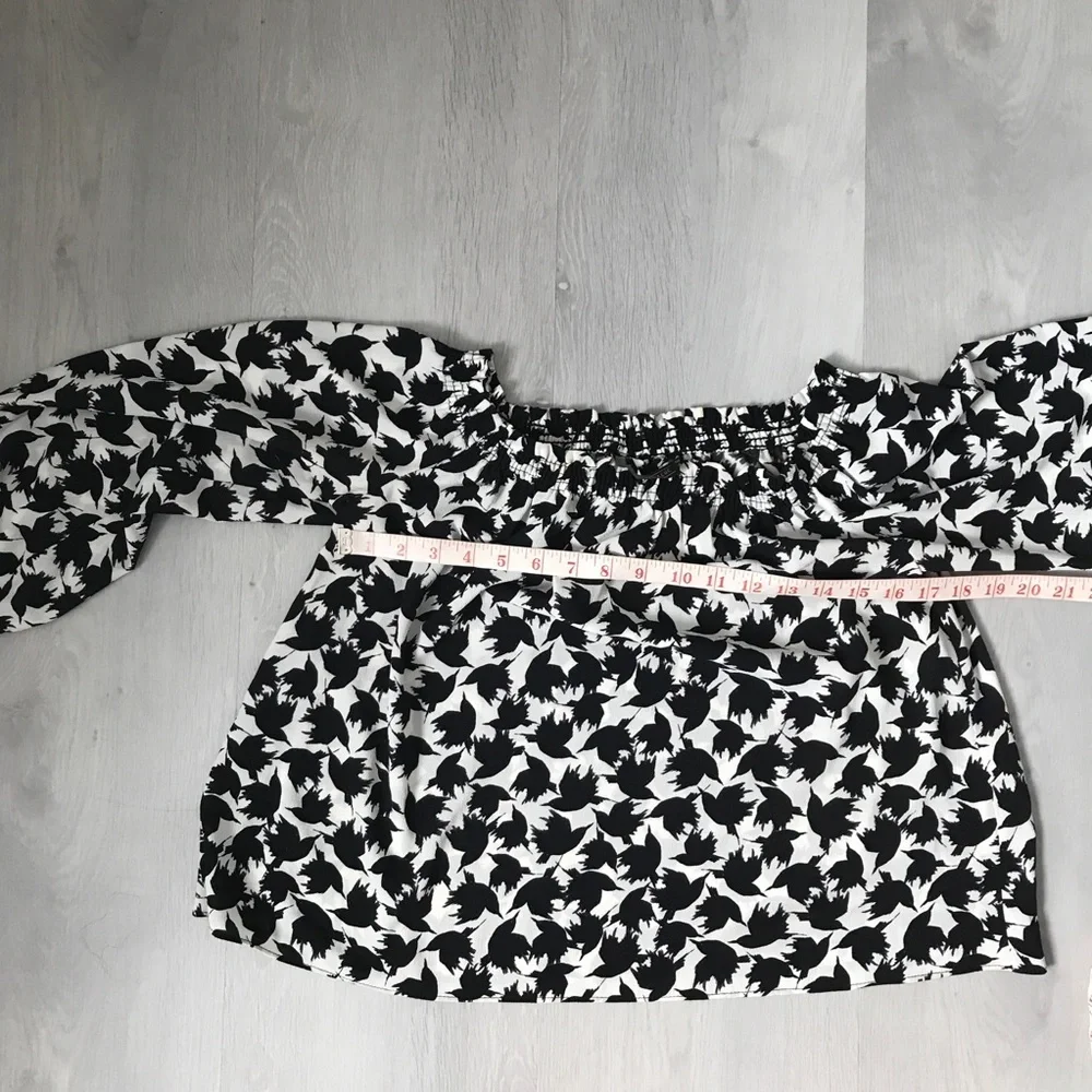 ZARA BOAT NECK BABYDOLL ABSTRACT ALLOVER PRINT BALOON LONG SLEEVES WOMENS XS